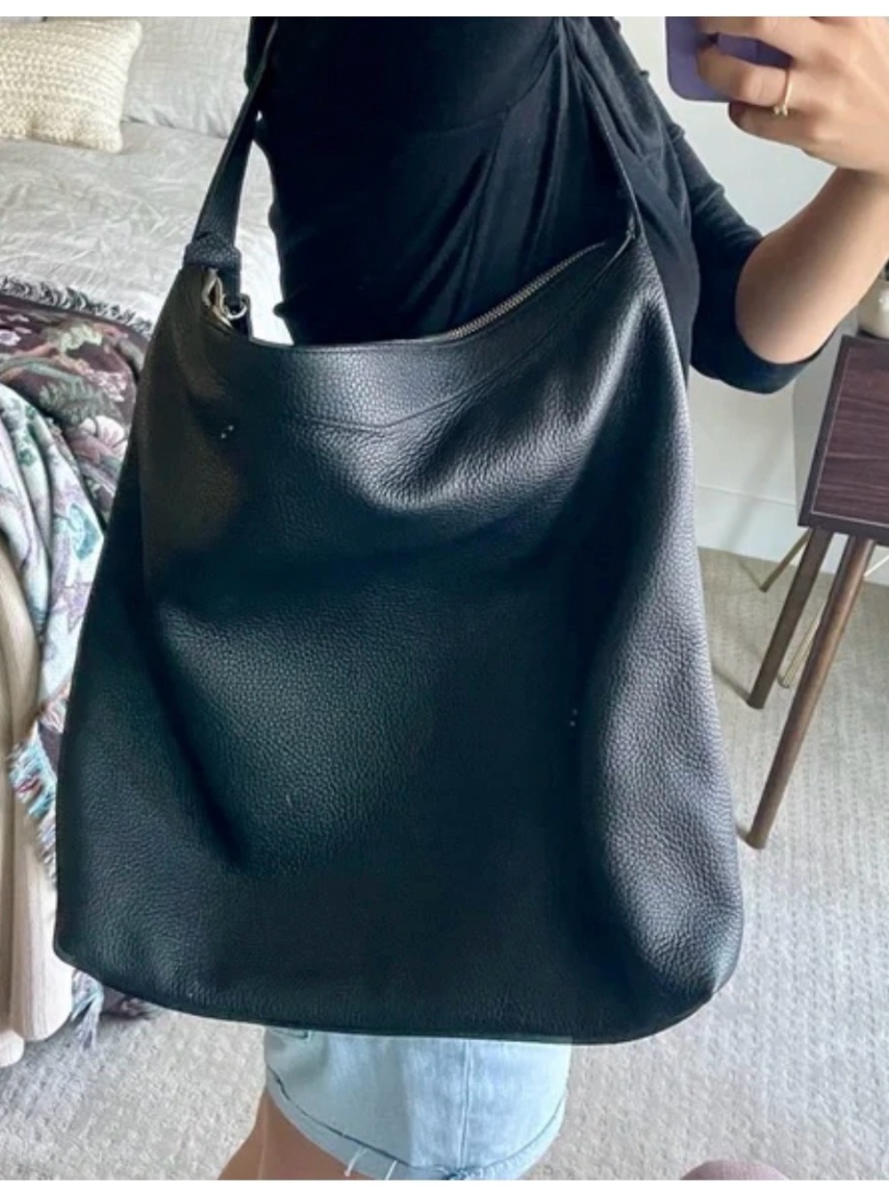 New Everlane The Boss Pebbled Leather Hobo Shoulder Bag Black Italy Ethical